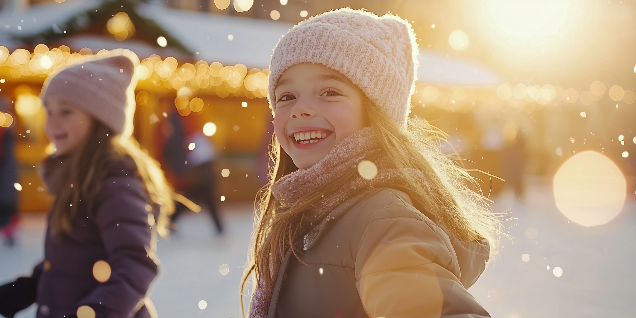 Child in hat an winter wear with winter themed background