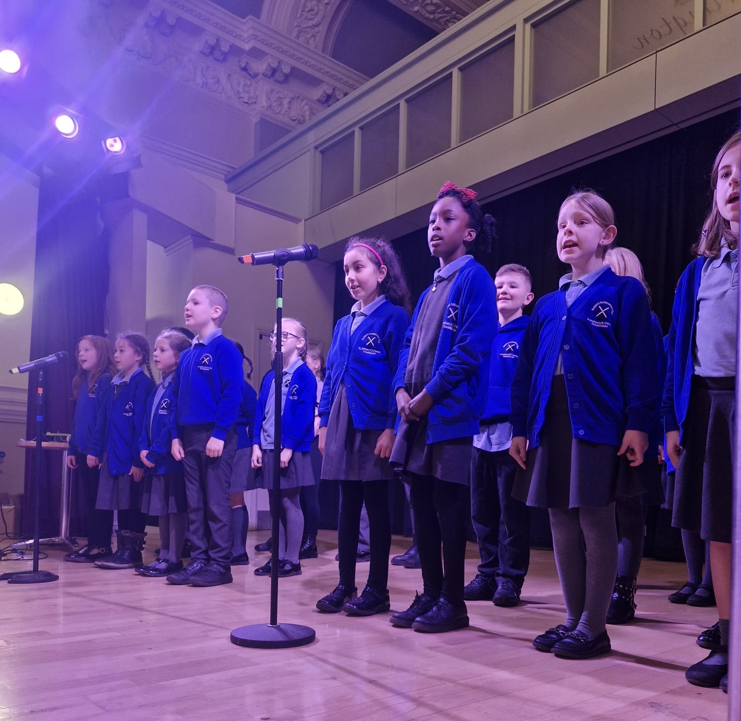 St Andrews Primary School pupils on stage at Accrington Town Hall