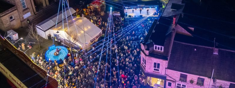 Aerial view of Winter event in Great Harwood
