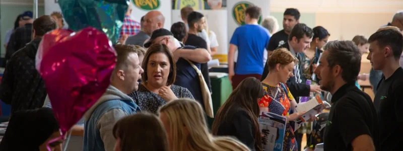 A group of people at a convention