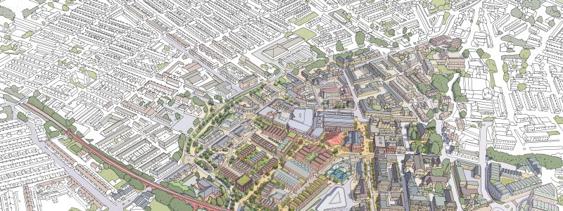 Artist's impression of Accrington Town Centre arial view