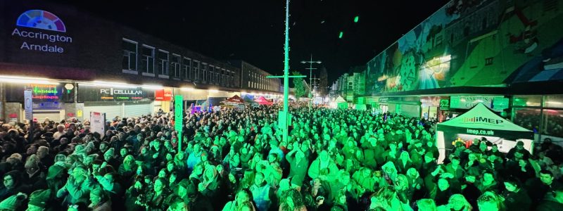 Crowd of people at Christmas lights switch-on event
