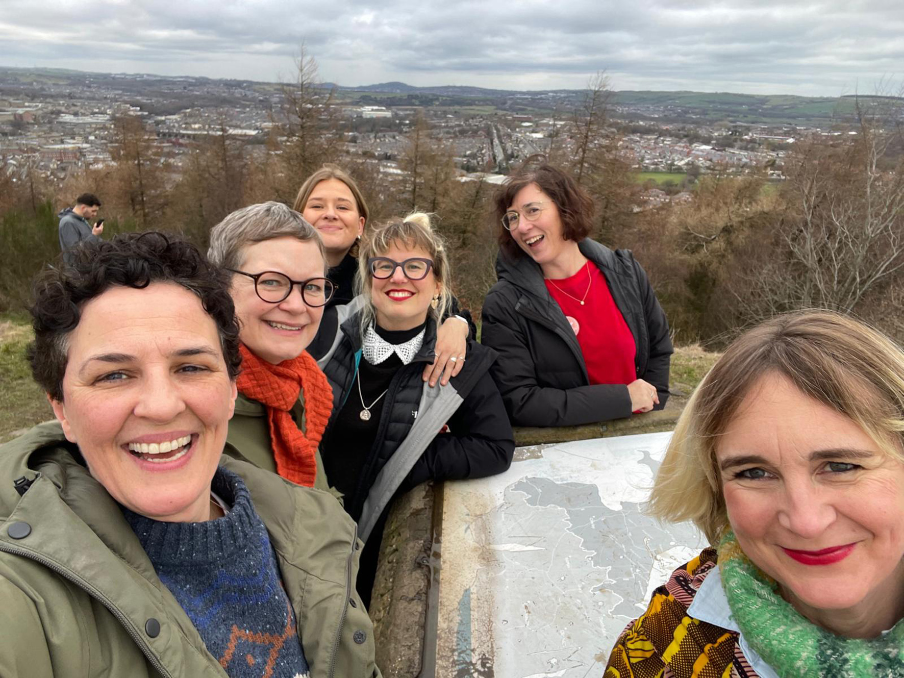 Group of people by a monument
