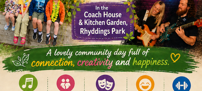 Health & Happiness in Hyndburn event poster with community activities and wellbeing information.